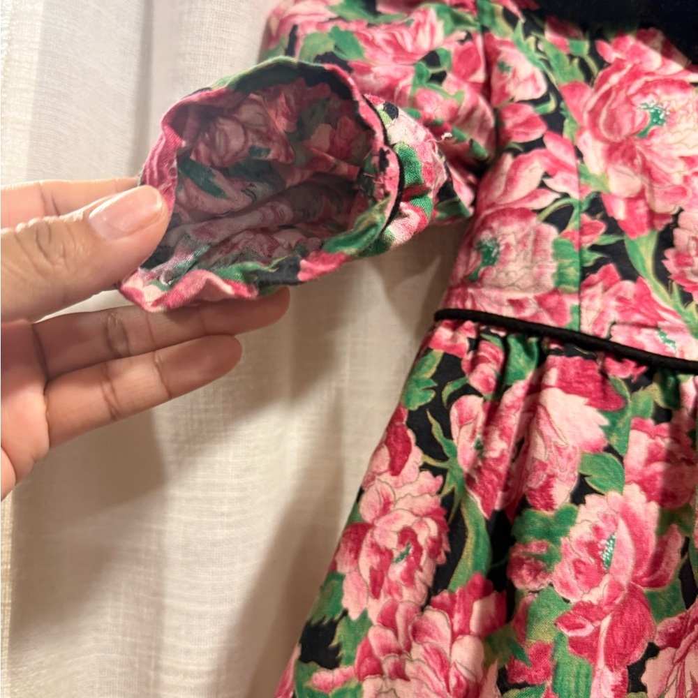 Vintage Floral Pink and Green Kids Dress - Picture 6 of 10